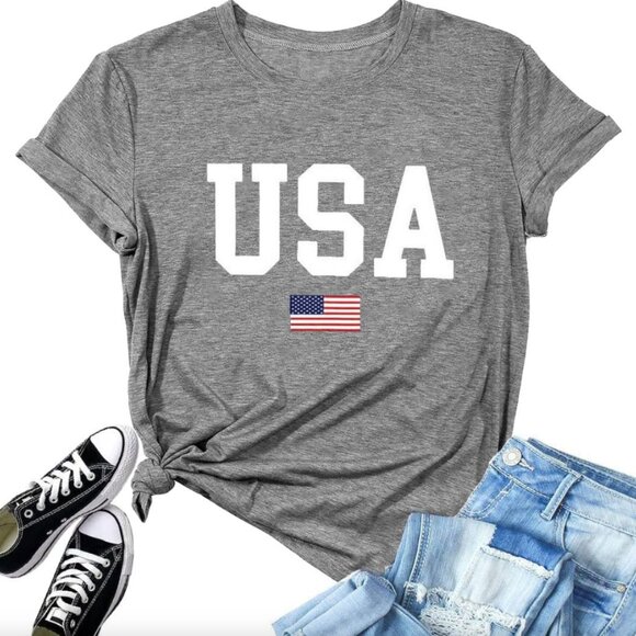 Classic USA Patriotic Graphic Tee Gray Dream Knit SZ Medium - Picture 1 of 12